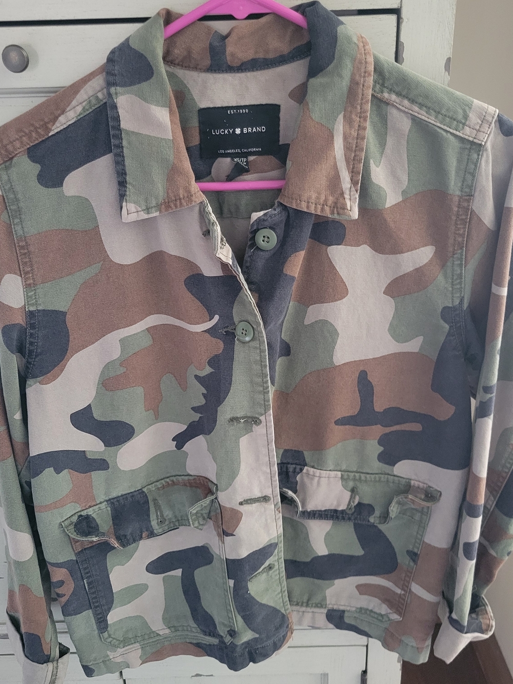 Lucky Brand Womens Camo Button-Up Jacket - Green, Brown, Tan